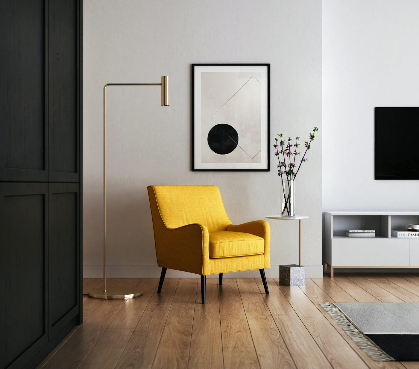 Compact living room suited to a 1 BHK apartment