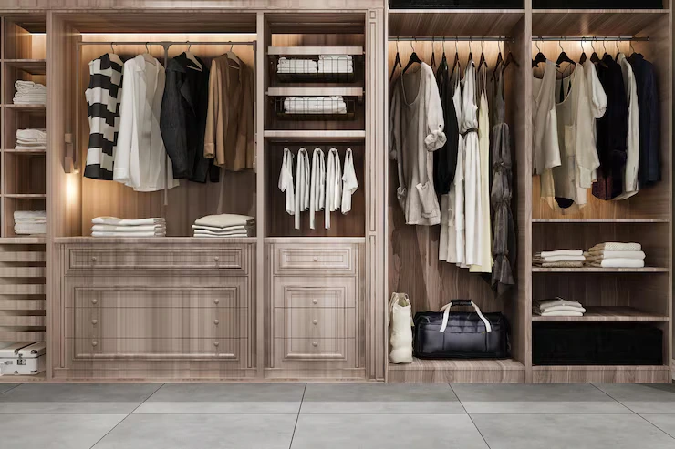 Bedroom wardrobe with integrated mirror dressing unit